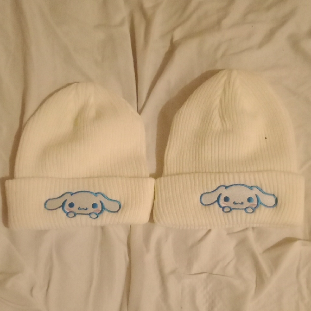 White Beanie with Blue Embroidery